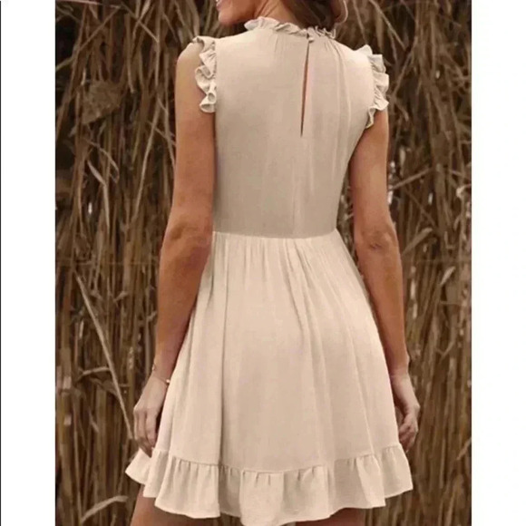 🆕Boho Trendy Khaki Ruffle Sleeveless A-Line Dress S🆕 - Picture 2 of 11